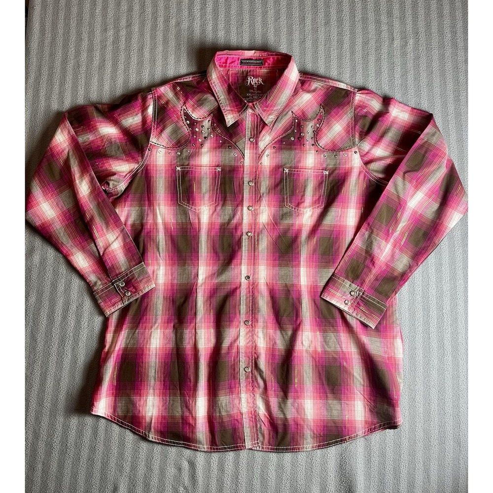 Rock 47 Wrangler Snap Western Shirt Womens XXL Pink Burnout Rhinestone